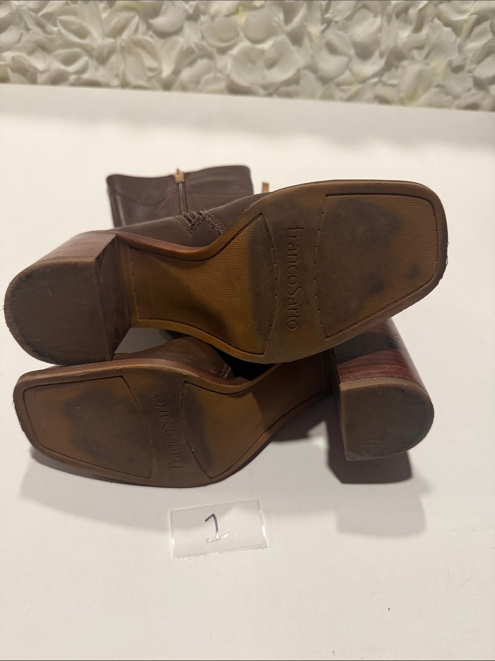 Franco Sarto Chocolate Brown Square-Toe Mid-Calf Leather Boots - Picture 3 of 4